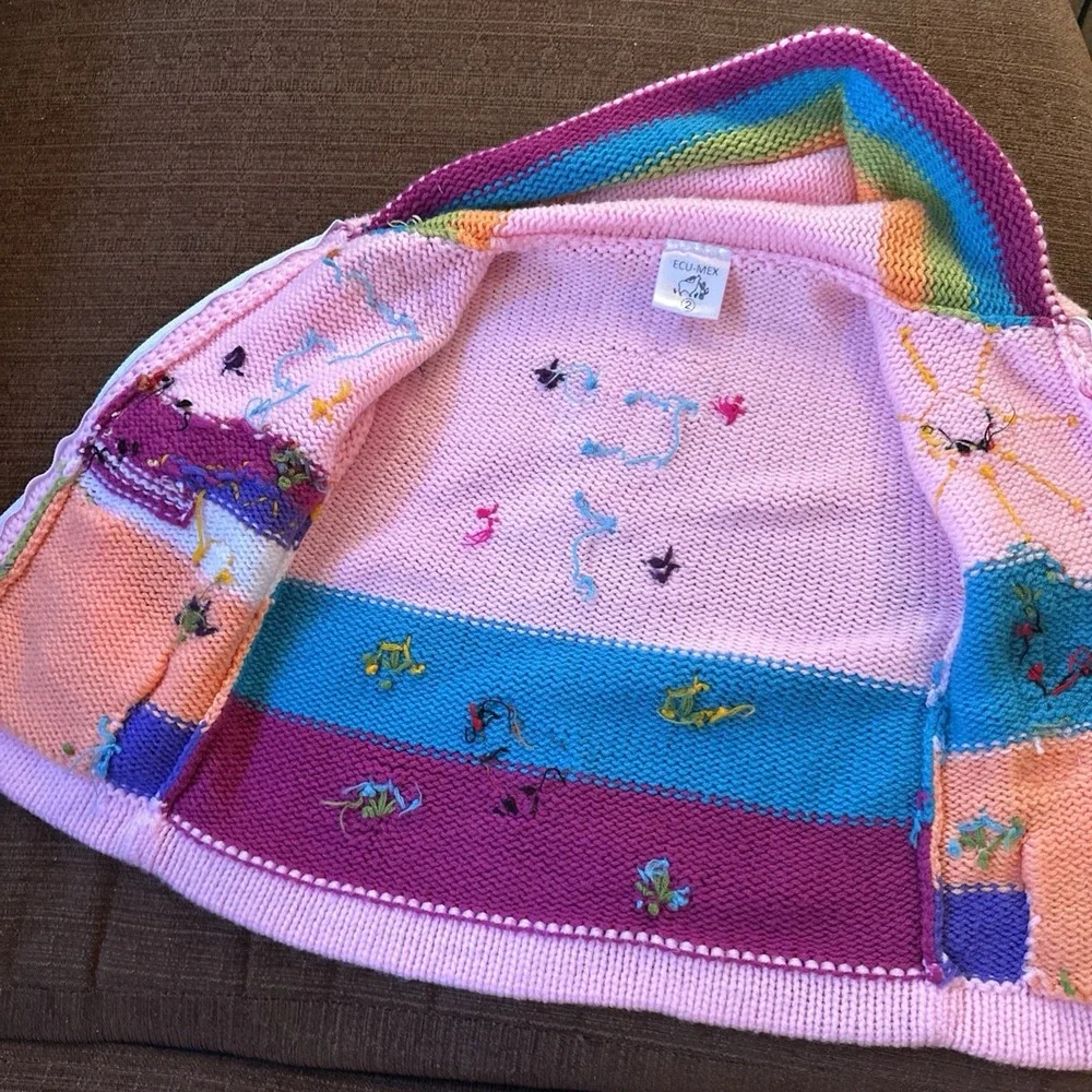 Handmade Peruvian Knit Zip Hoodie Kids 2T Multicolor Animal Landscape Sweater